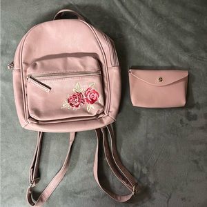 Small Rose backpack with matching clutch